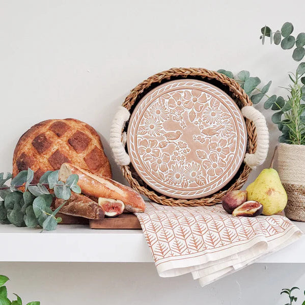 Bread Warmer & Basket with Tea Towel Round Gift Set