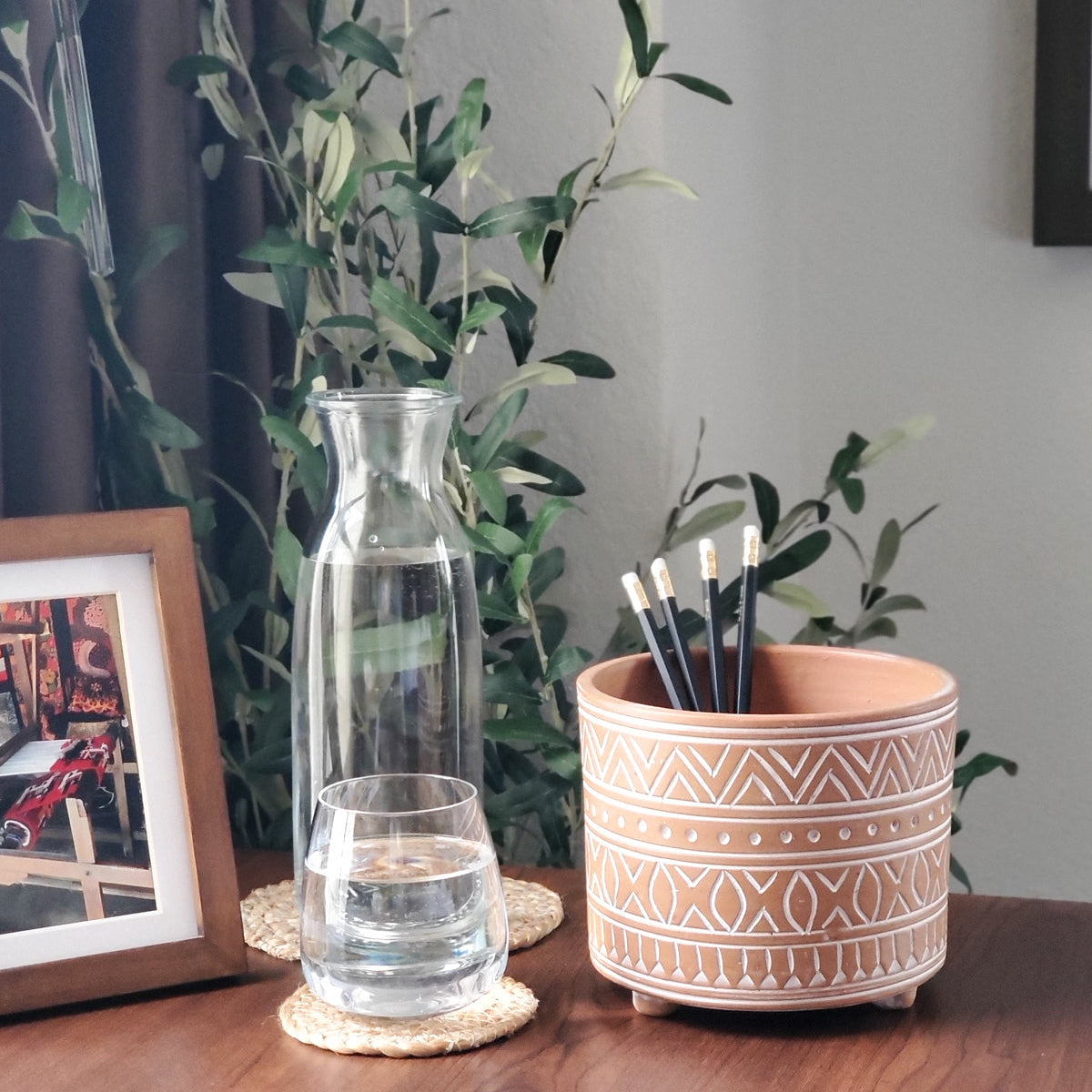Hand Etched Small Terracotta Pot