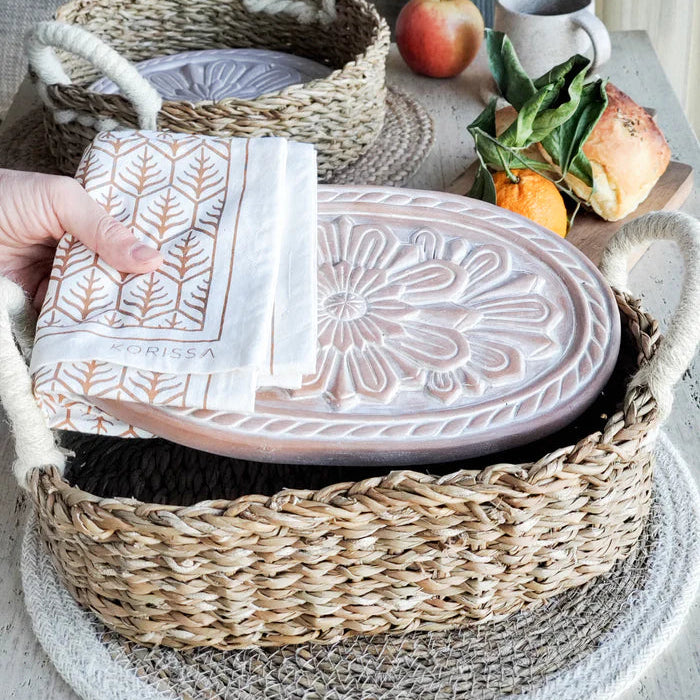 Bread Warmer & Basket with Tea Towel Oval Gift Set