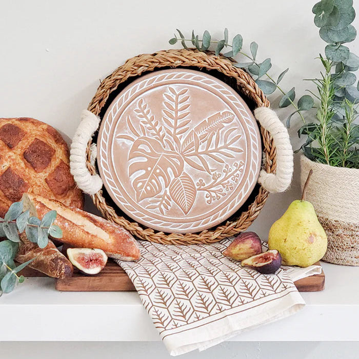 Bread Warmer & Basket with Tea Towel Round Gift Set