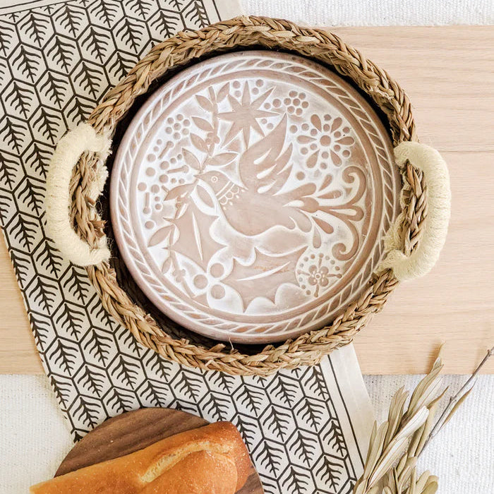 Bread Warmer & Basket with Tea Towel Round Gift Set