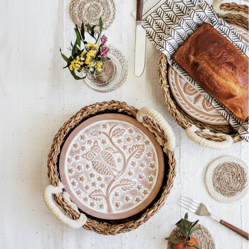 Bread Warmer & Basket with Tea Towel Round Gift Set