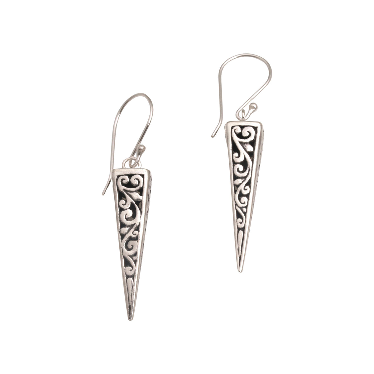 Vine Pyramids - a Pair of Sterling Silver Pyramid-Shaped Earrings from Bali