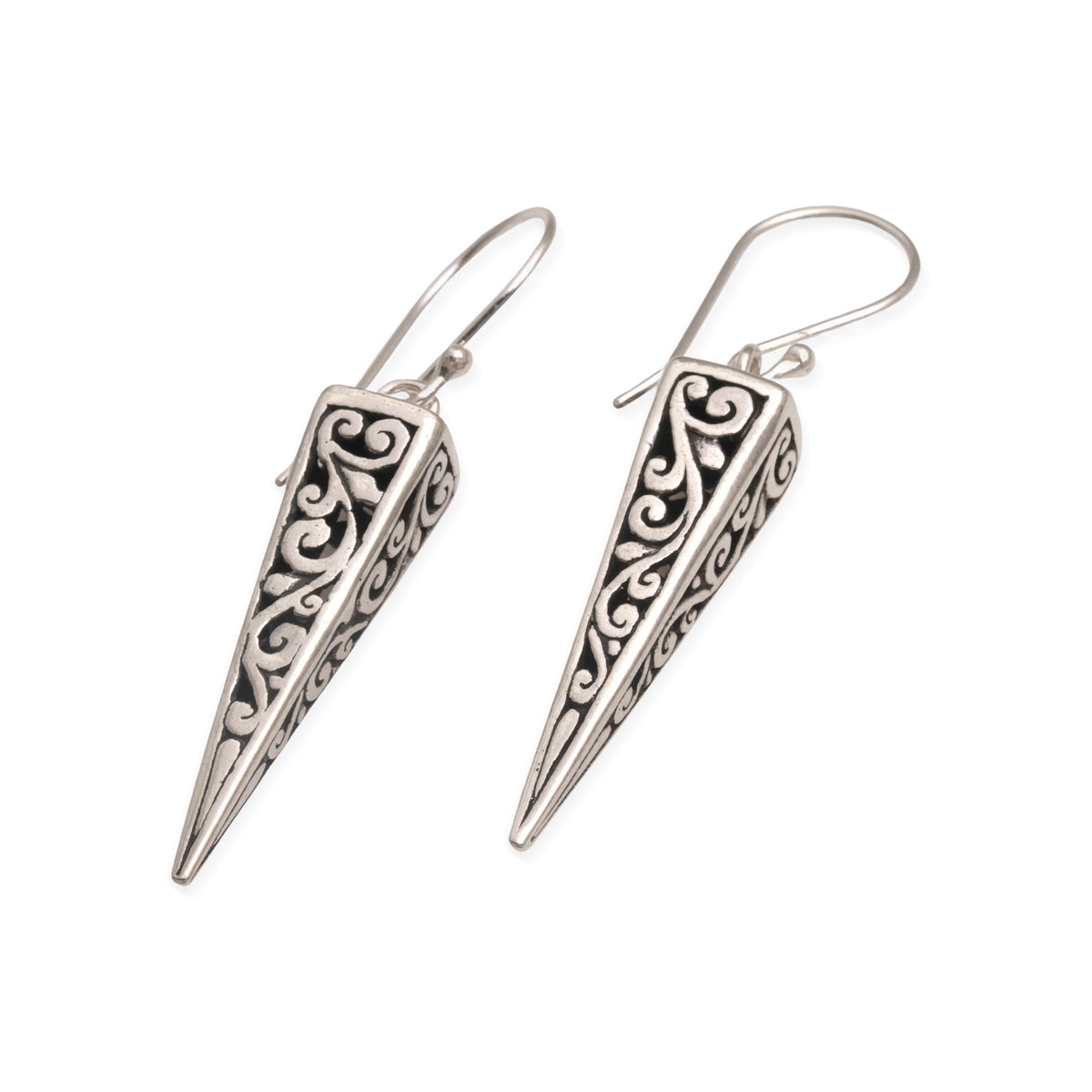 Vine Pyramids - a Pair of Sterling Silver Pyramid-Shaped Earrings from Bali