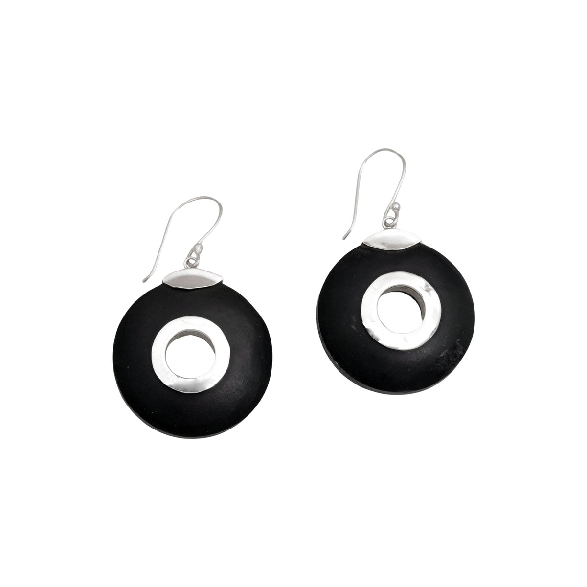 Wheels of Change - a Sterling Silver and Lava Stone Circle Earrings from Bali