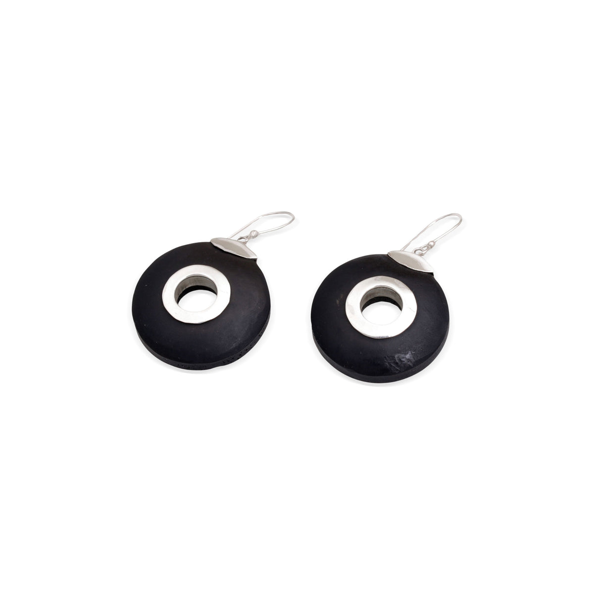 Wheels of Change - a Sterling Silver and Lava Stone Circle Earrings from Bali