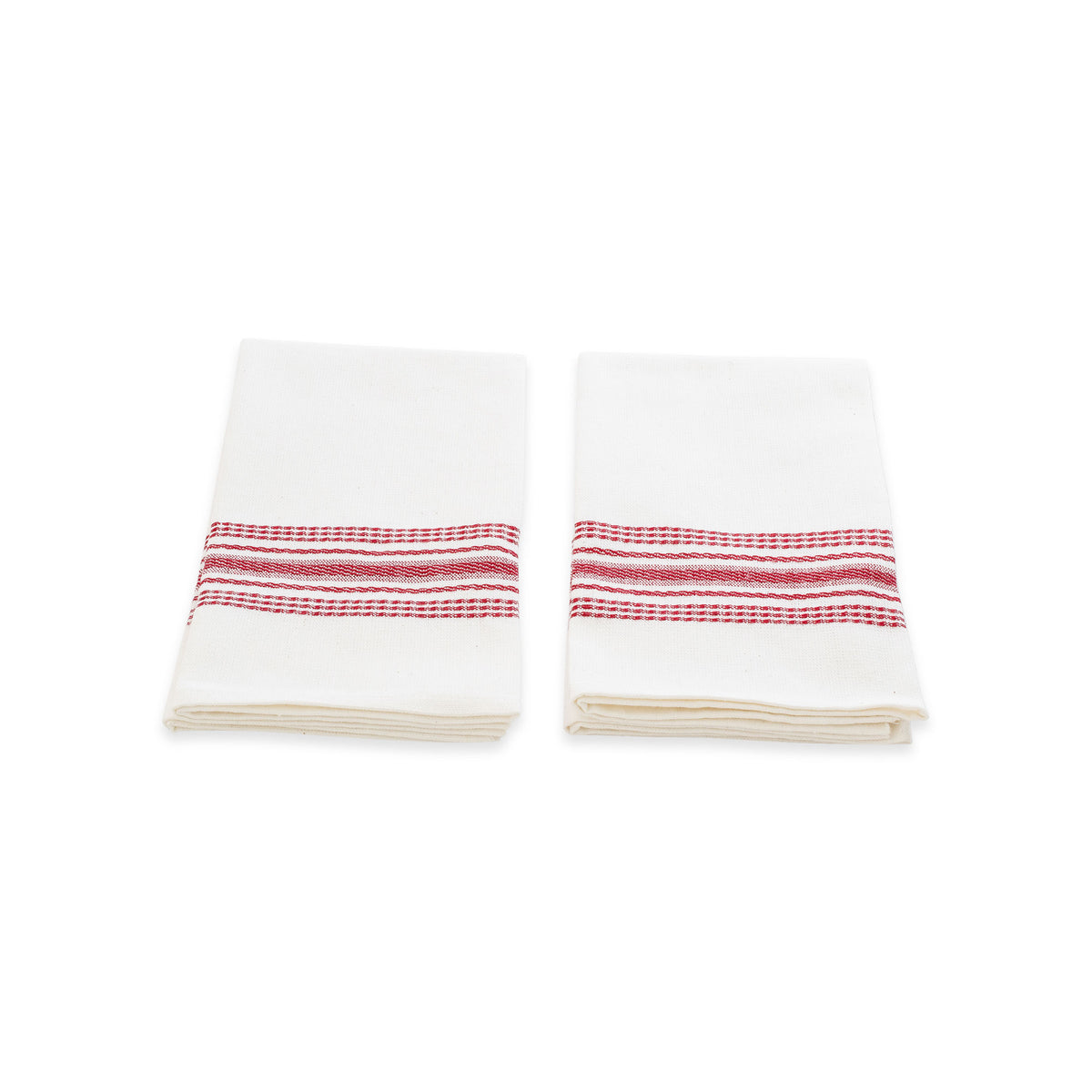Seasonal Stripes - a Pair of Striped 100% Cotton Napkins in Crimson and White Hues
