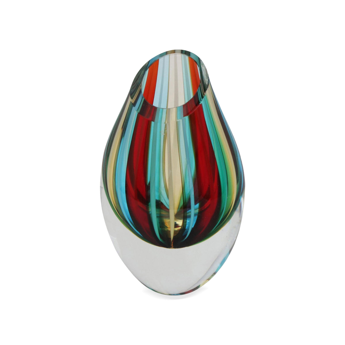 Crafted by Brazilian Artisans - a 6-inch Striped Murano-Style Art Glass Vase