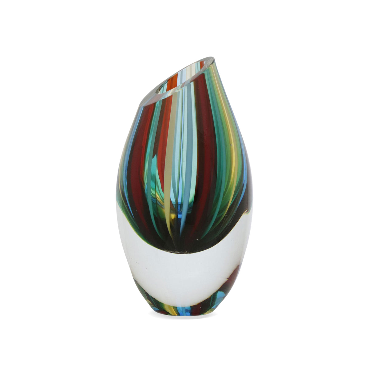 Crafted by Brazilian Artisans - a 6-inch Striped Murano-Style Art Glass Vase