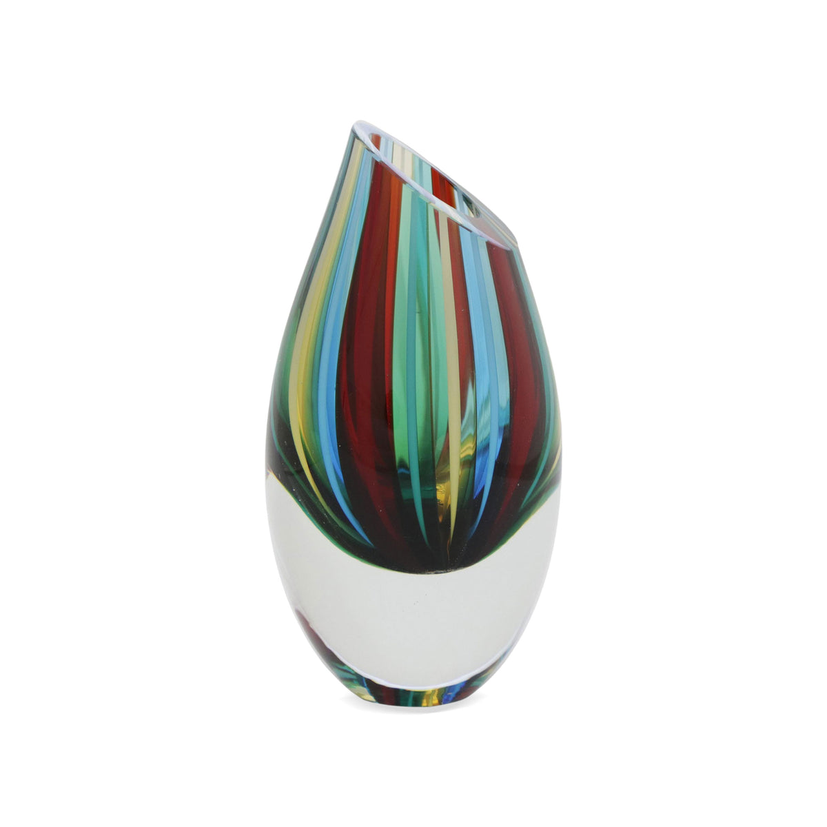 Crafted by Brazilian Artisans - a 6-inch Striped Murano-Style Art Glass Vase