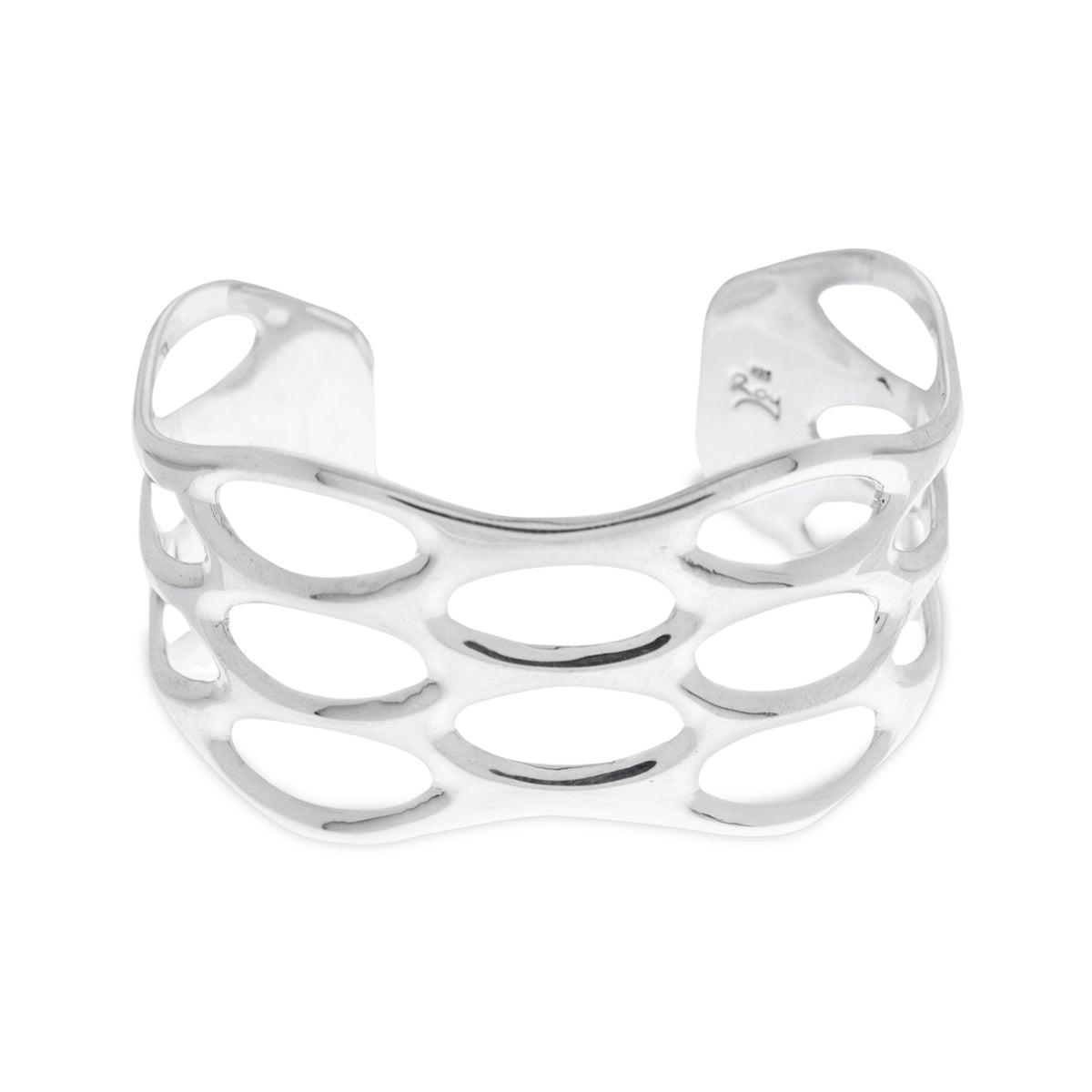 Taxco Sterling Silver Cuff Bracelet with Openwork Accents - Oval 