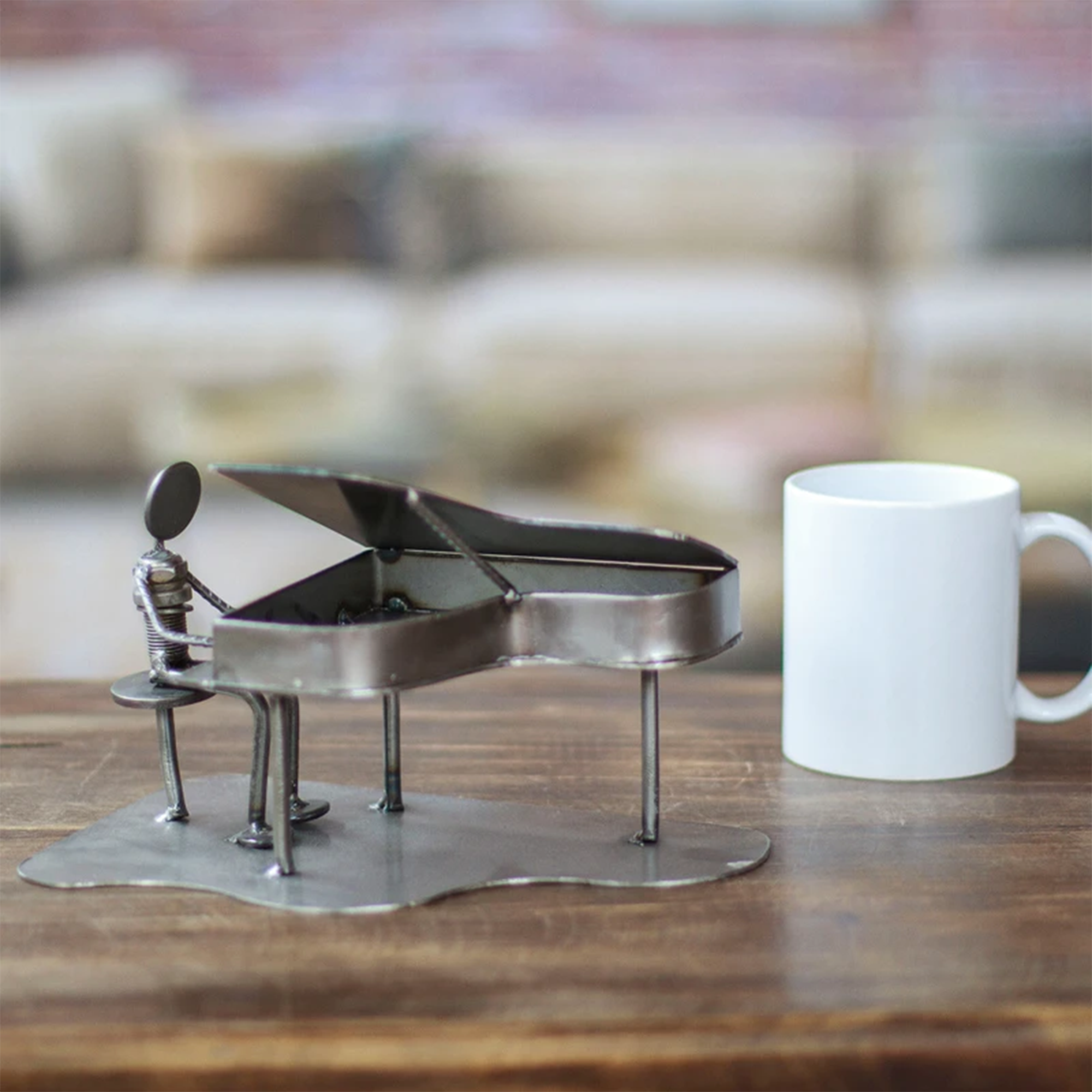 Upcycled Iron Statuette in Rustic Piano Man