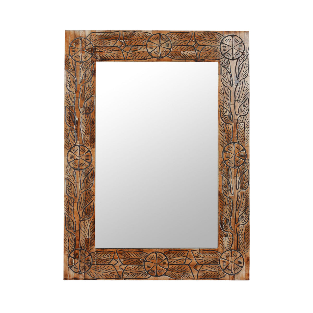 Indian Wildflowers - a beautiful hand crafted Wall mirror in wood
