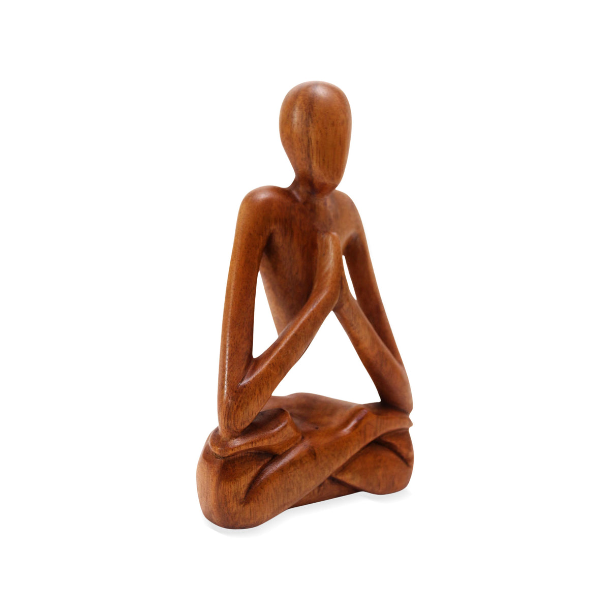 Wood Lotus Meditation Yoga Sculpture Hand Carved in Bali - Natural Meditation