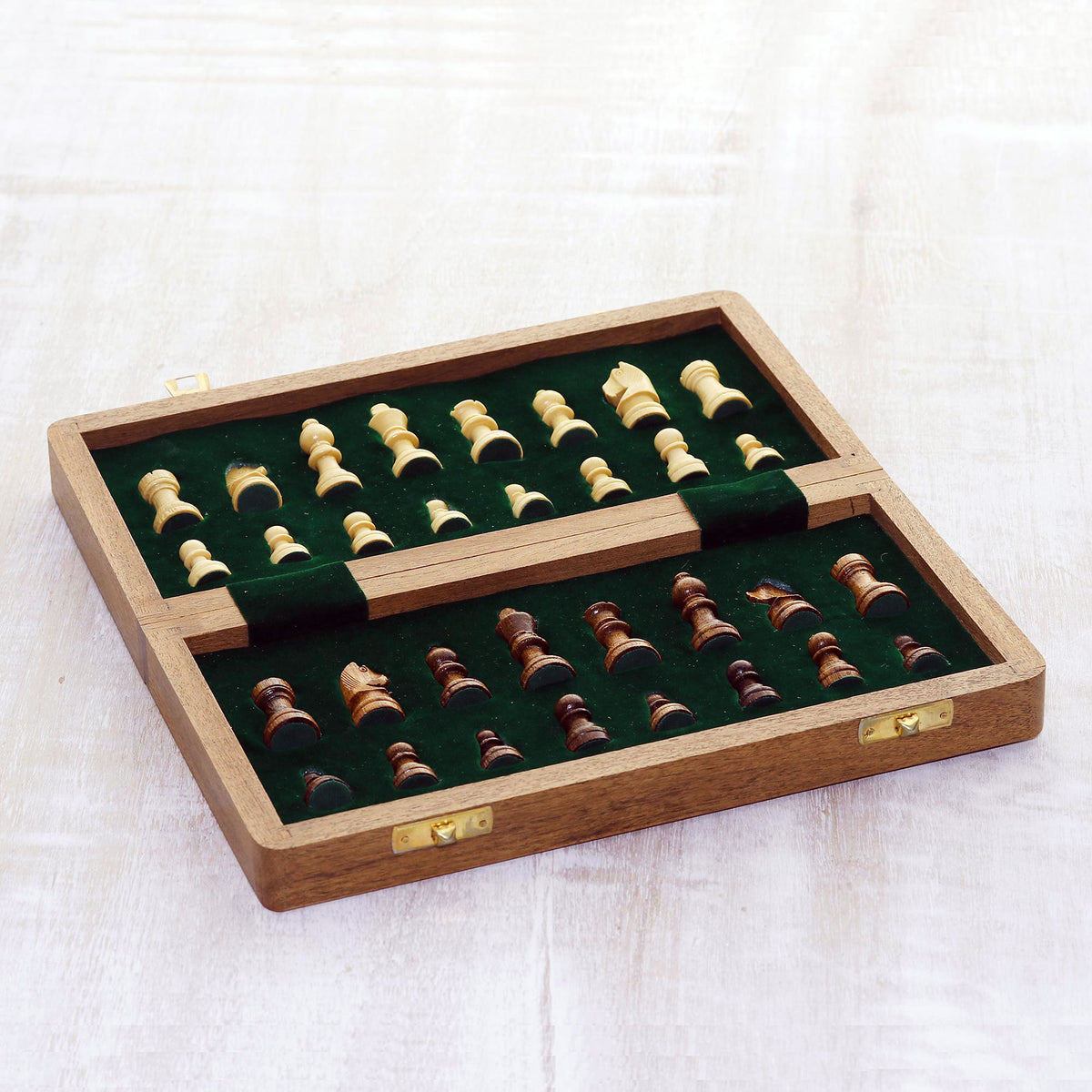 Compact Wood Travel Chess Set with Folding Board - Perfect for on-the-go Chess Players