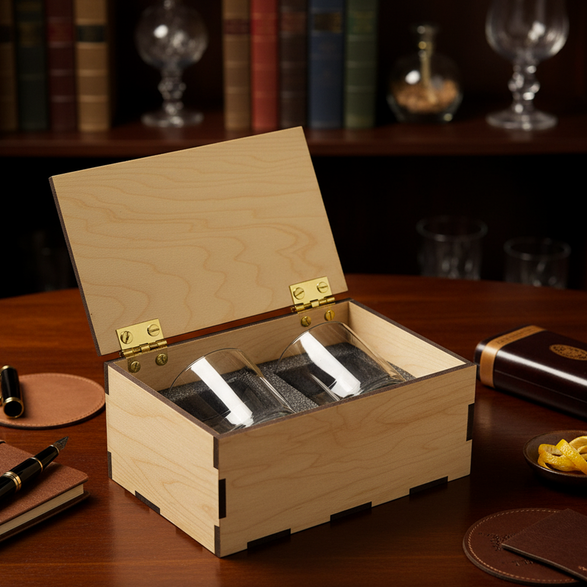 Wooden Maple Rocks Glass Gift Box