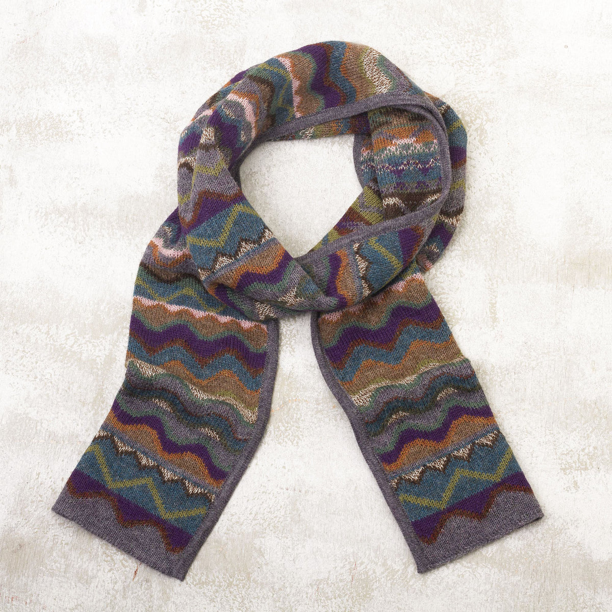 Mountain of Seven Colors - a Zigzag Striped Alpaca Wool Scarf from Peru