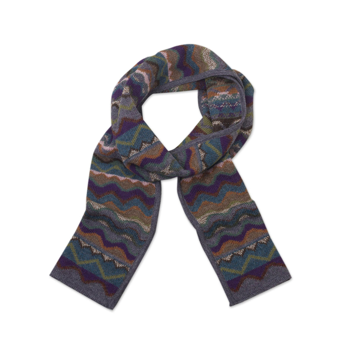Mountain of Seven Colors - a Zigzag Striped Alpaca Wool Scarf from Peru