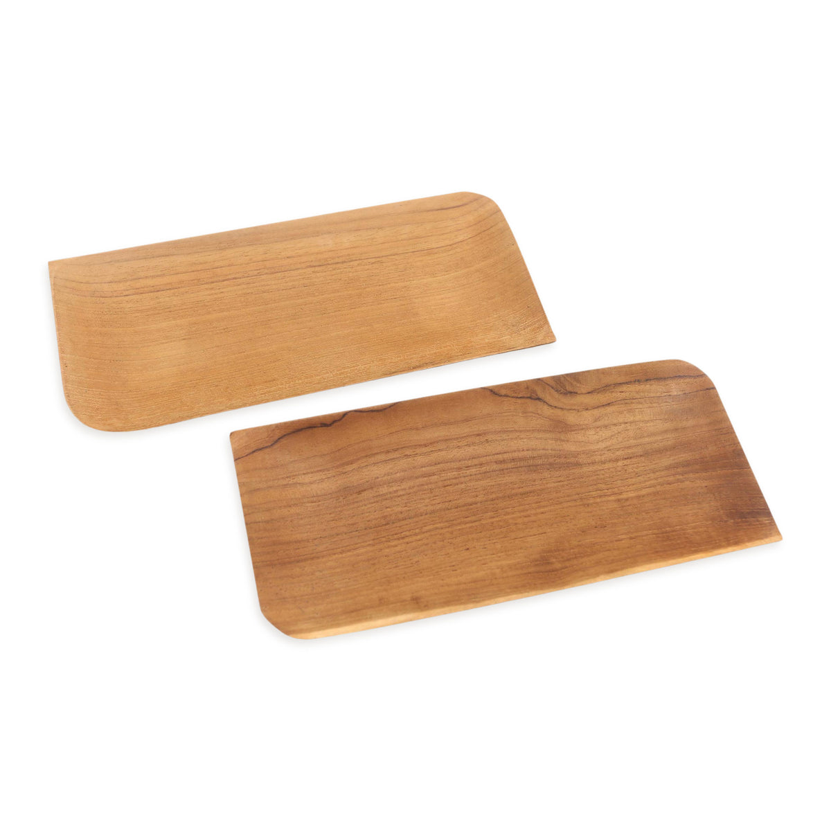 Pair of Handmade Rectangular Teak Wood Sushi Plates