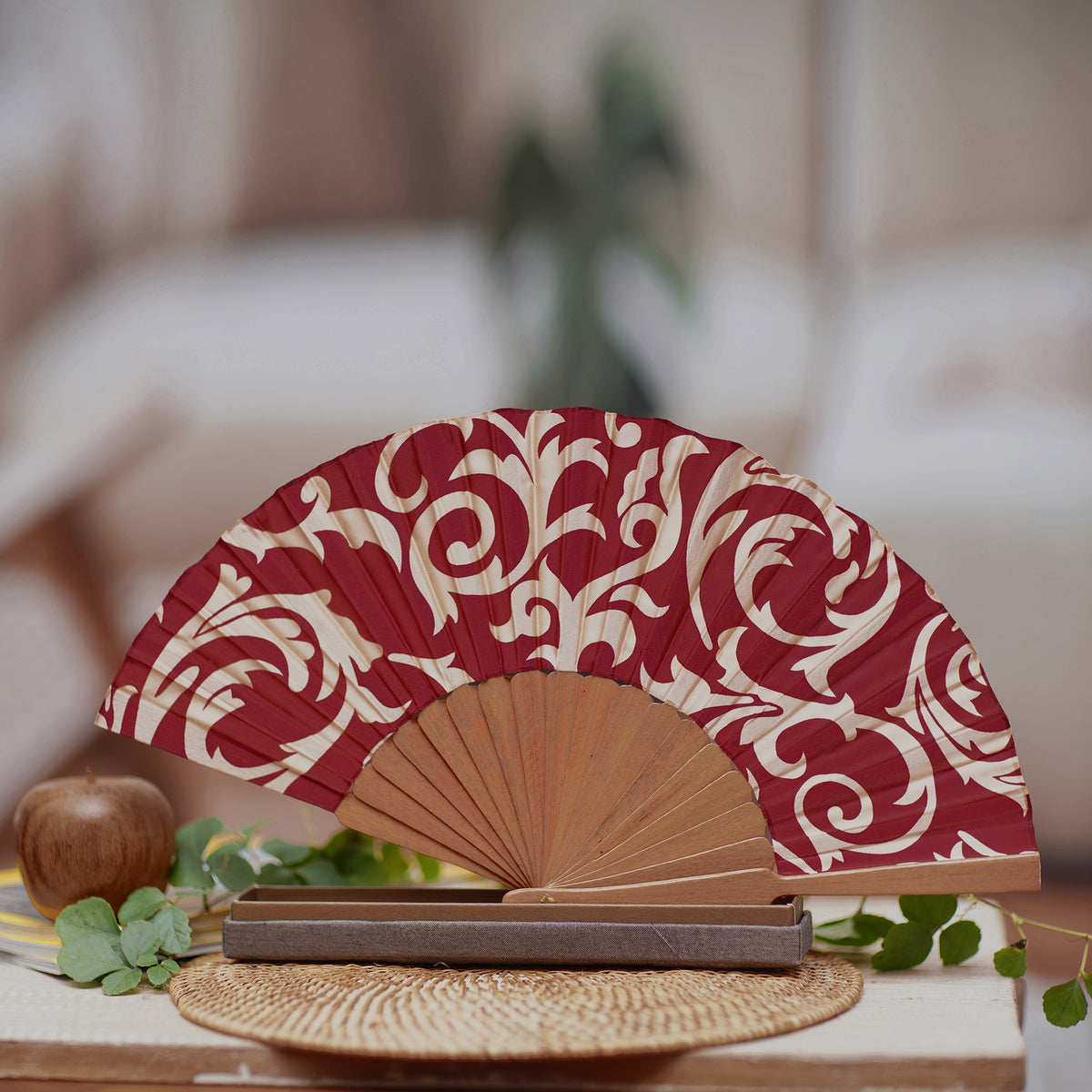 Batik Silk Fan - Red Bali Glory