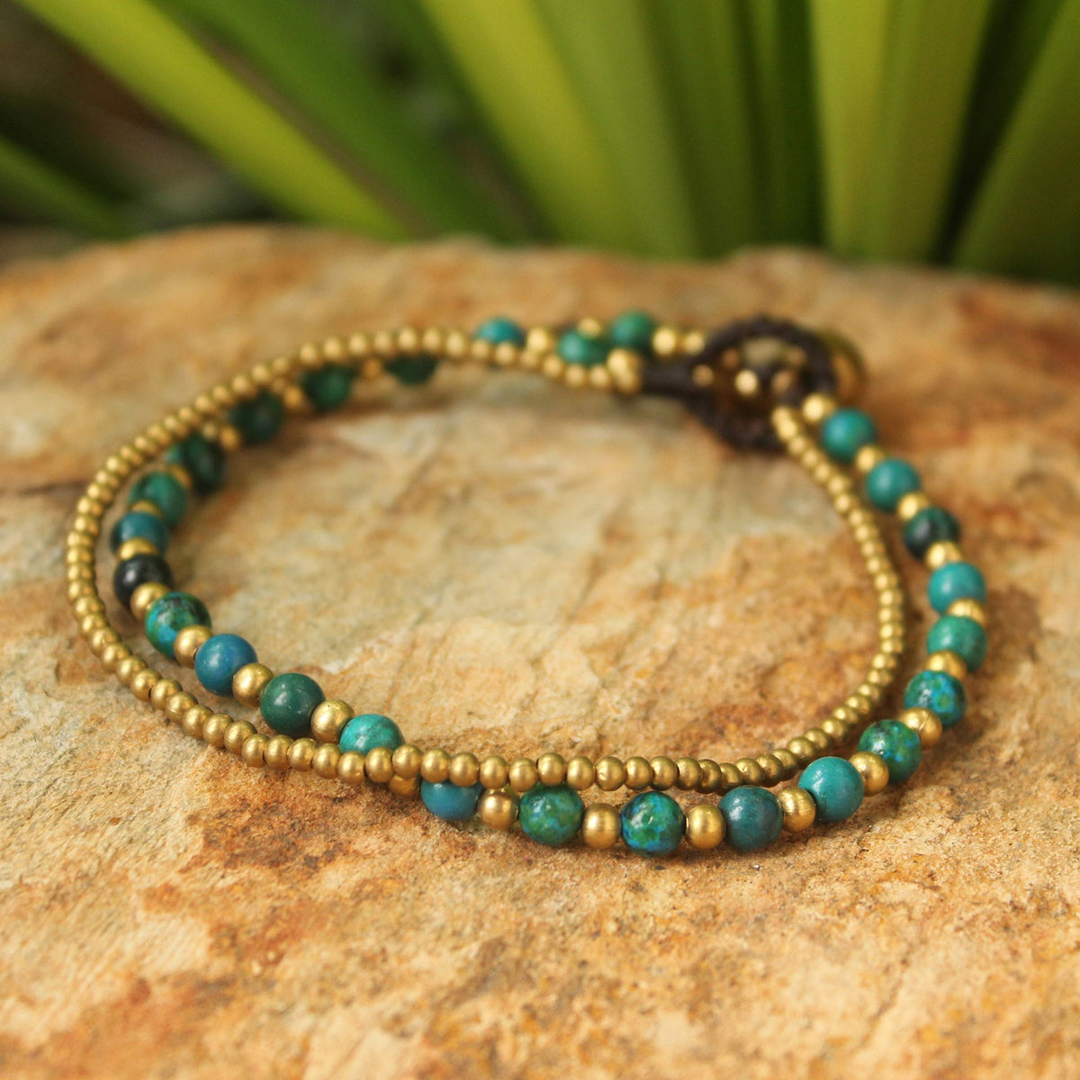 Dazzling Green Harmony - A Serpentine and Brass Beaded Bracelet