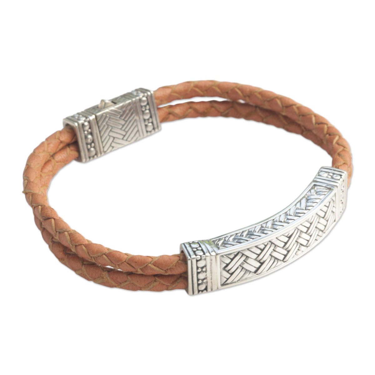 Men's Sterling Silver and Leather Wristband Bracelet - Jakarta Man