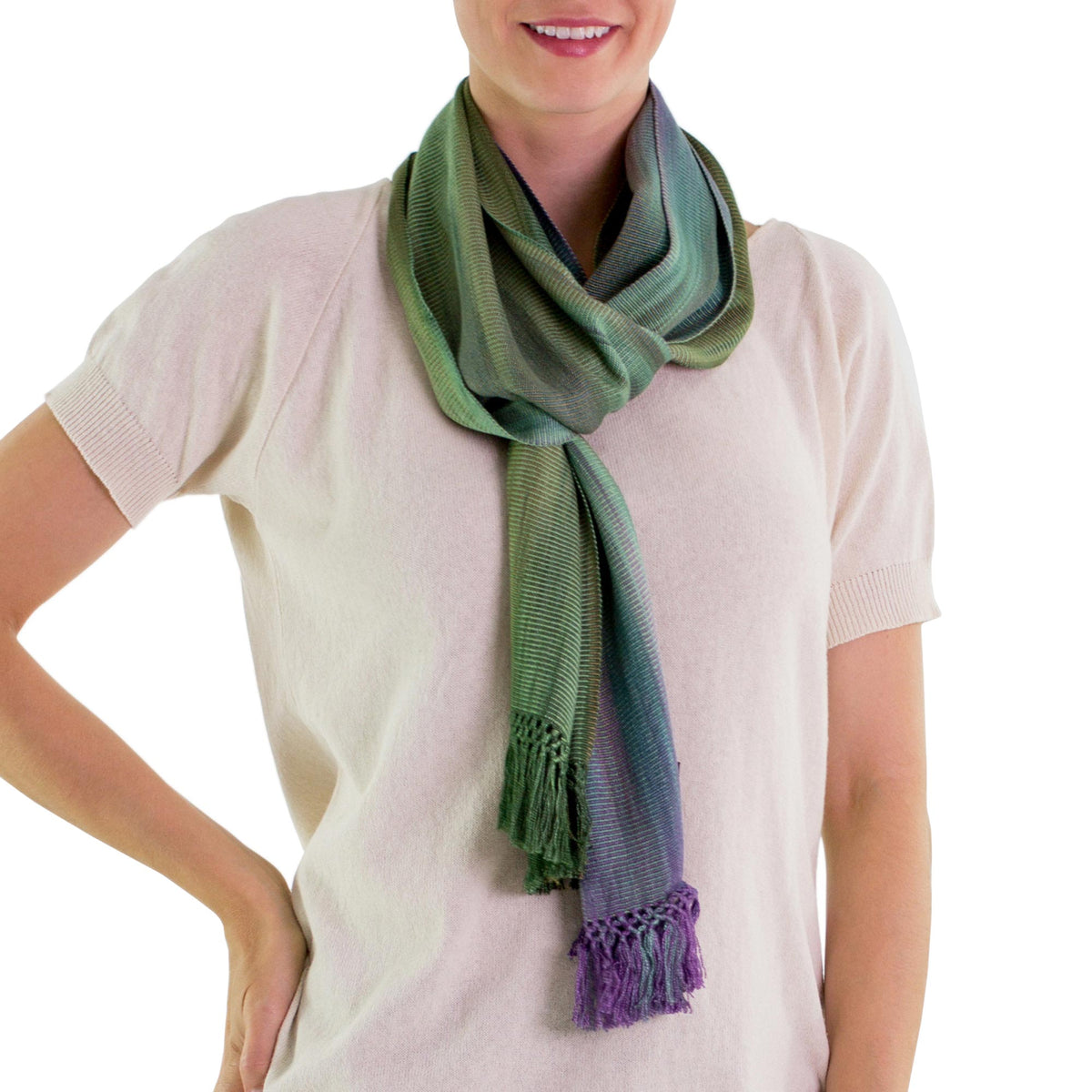 Purple Green Hand Crafted Rayon Scarf