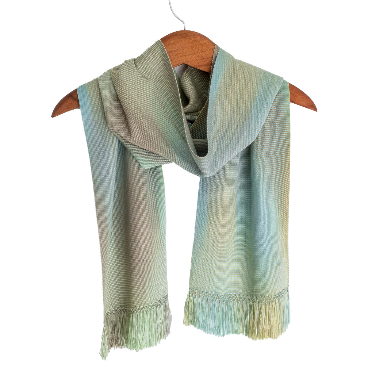 Hand Woven Pastel Blue Green Rayon Scarf - Iridescent Mint Pastel