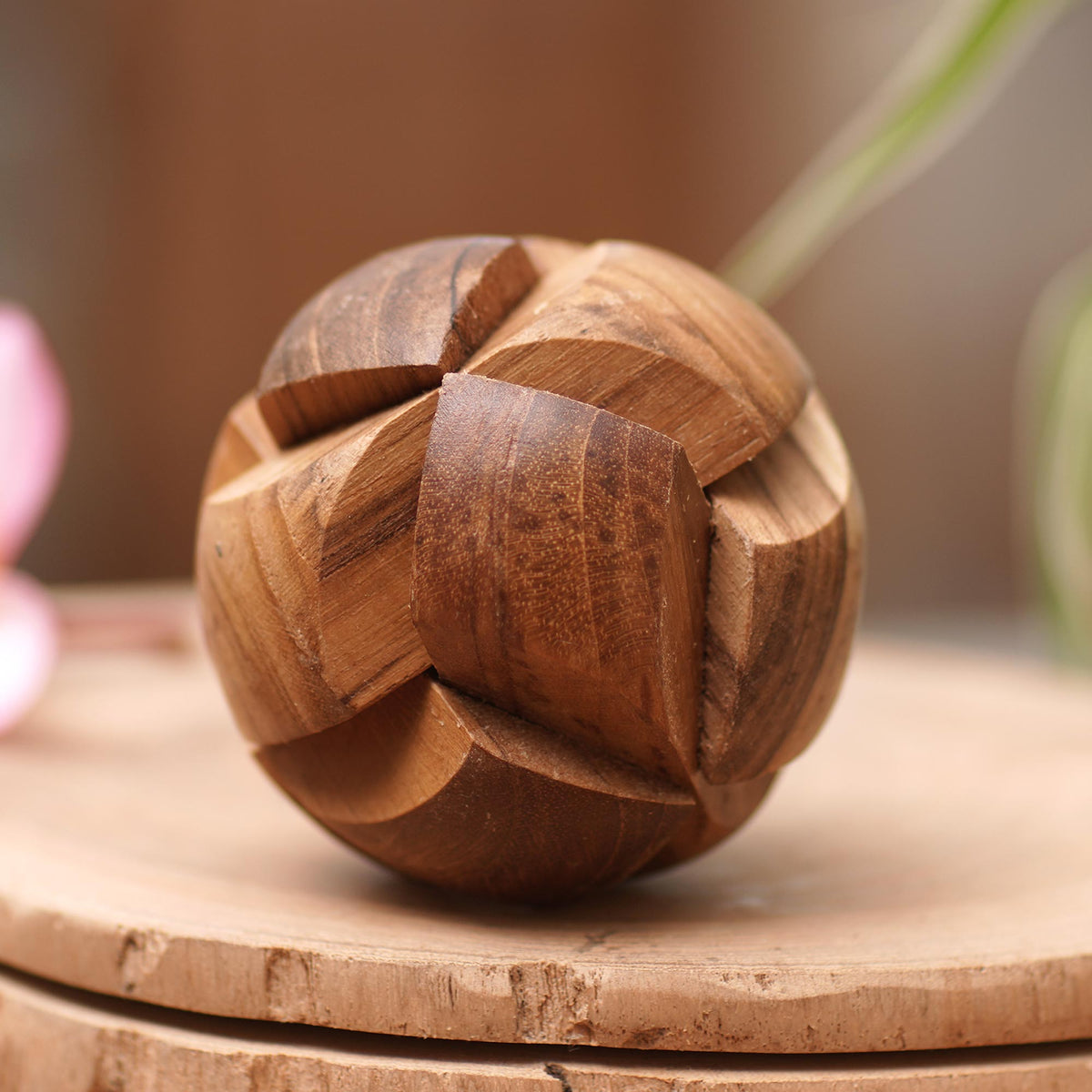 Tennis Ball - a Handmade Teak Wood Round Puzzle from Indonesia