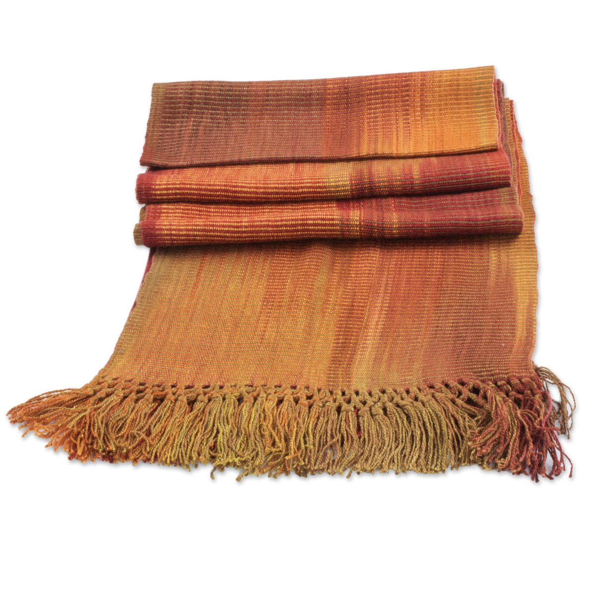 Orange Brown Maroon Hand Woven Rayon Chenille Scarf