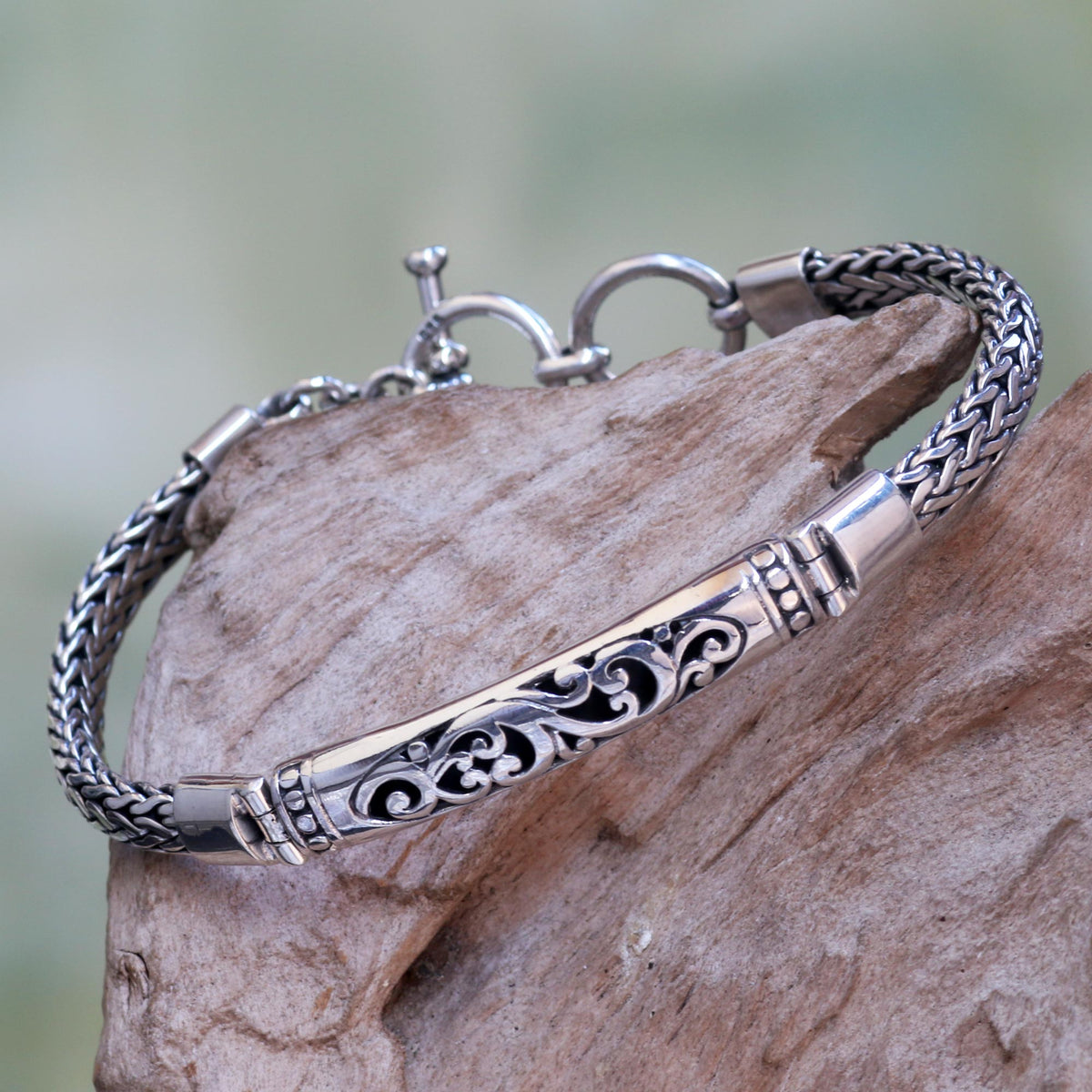 Stylized Fern Design Sterling Silver 925 Pendant Bracelet - Fern Grotto
