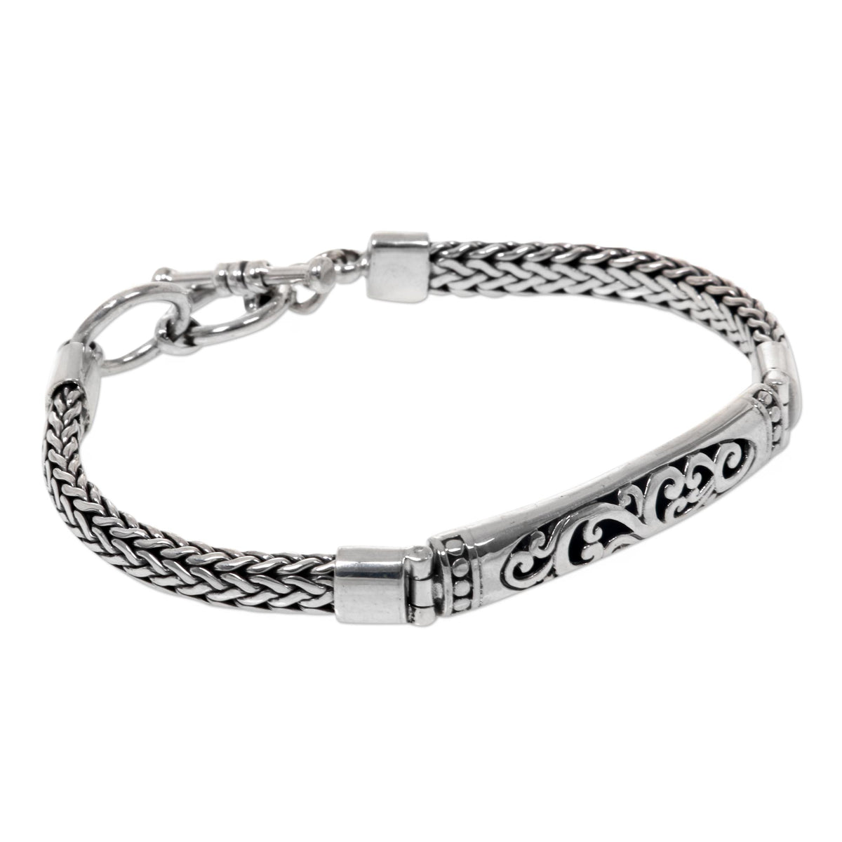 Stylized Fern Design Sterling Silver 925 Pendant Bracelet - Fern Grotto