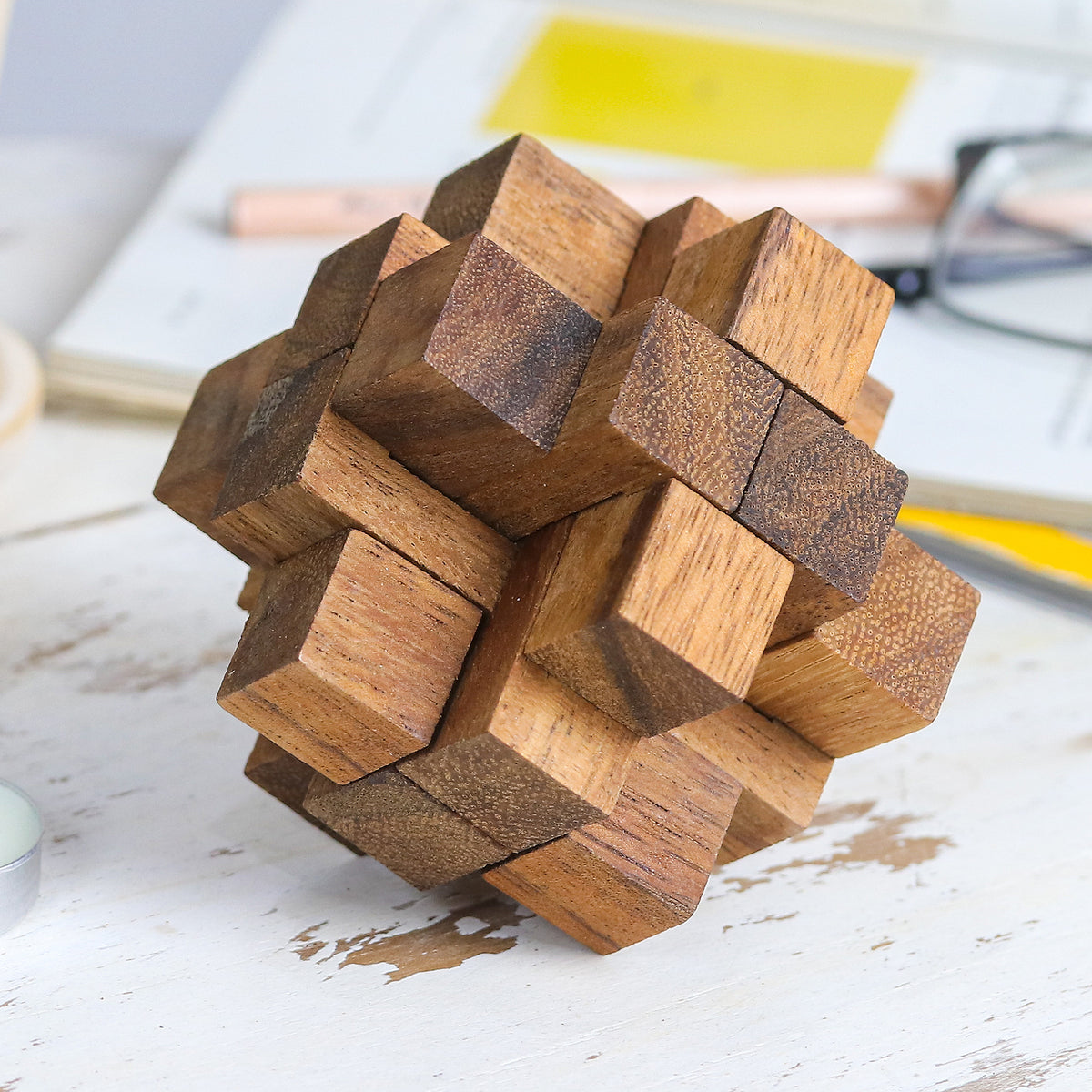 Diamond Cube - a Handmade Wood Puzzle Game Geometric from Thailand