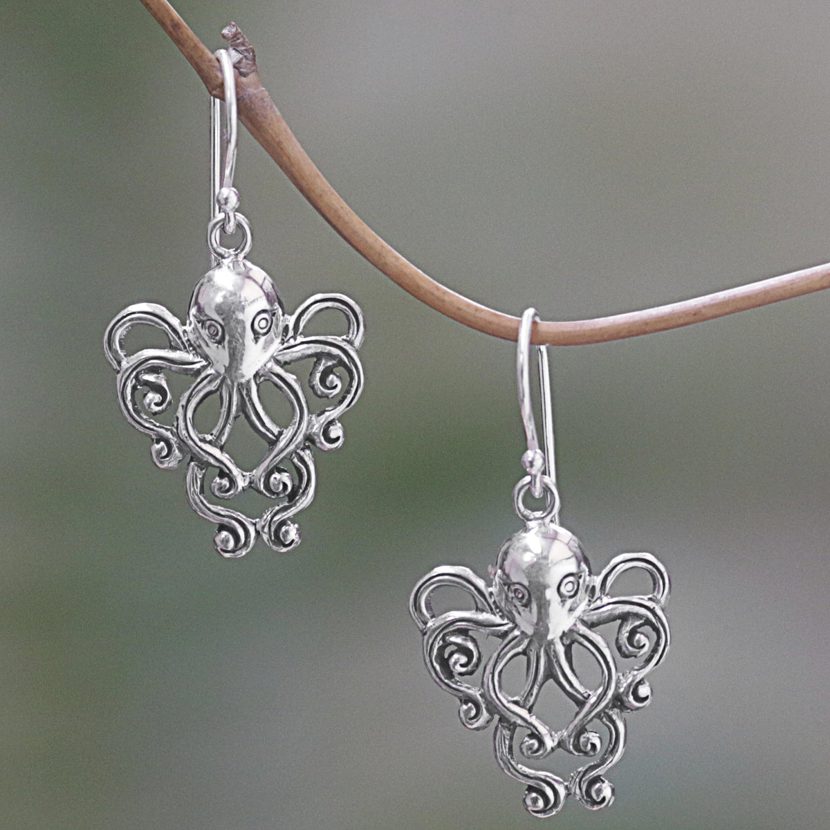 Octopus of the Deep - a Sterling Silver Dangle Earrings Octopus from Indonesia