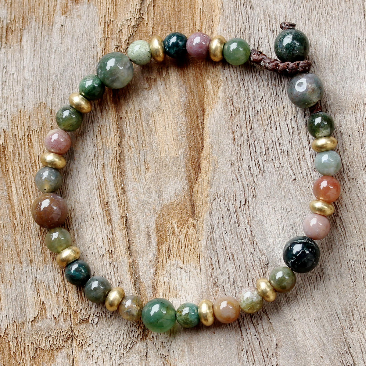 Beautiful Agate and Brass Beaded Bracelet from Thailand