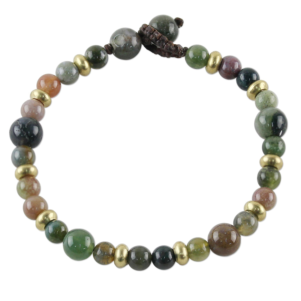Beautiful Agate and Brass Beaded Bracelet from Thailand