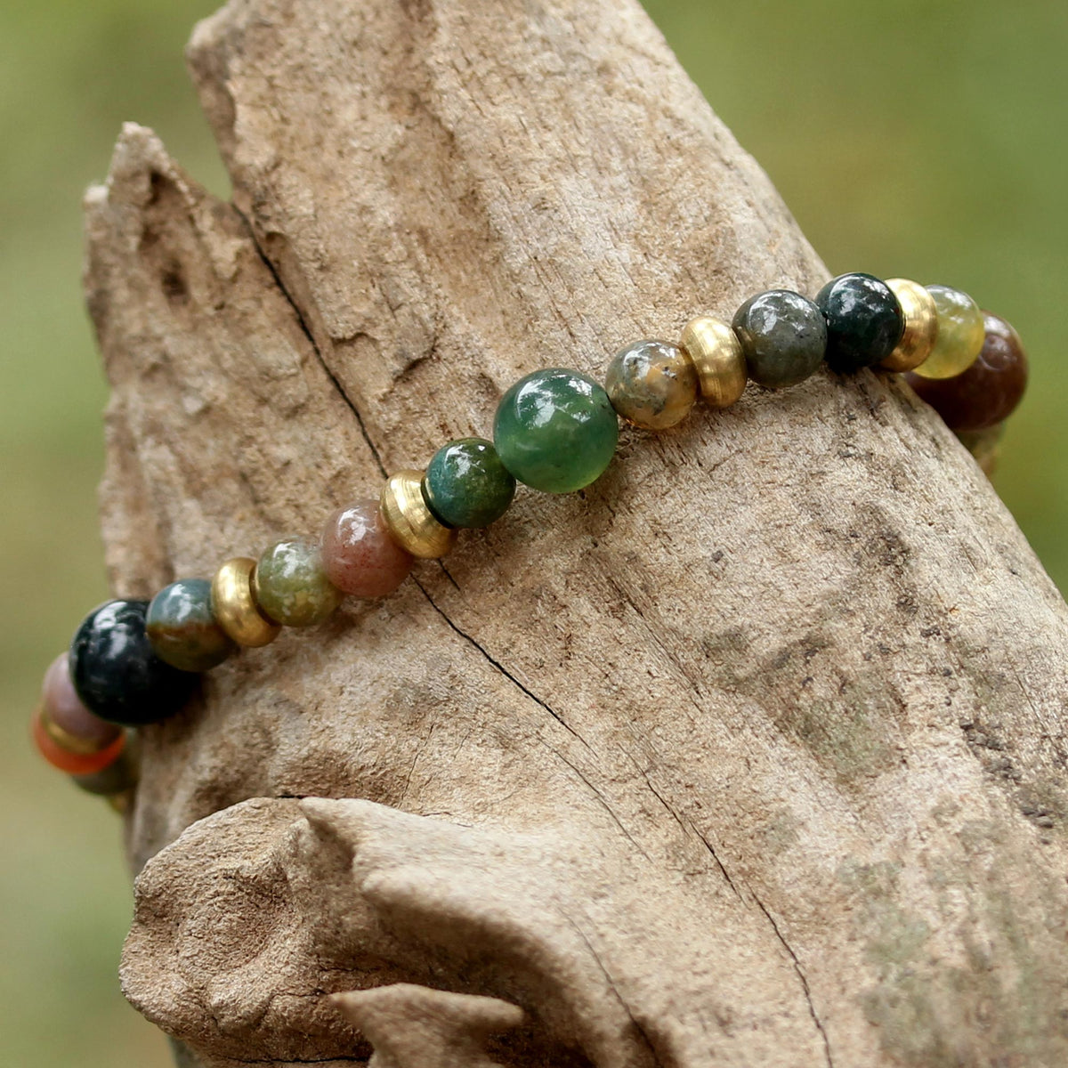 Beautiful Agate and Brass Beaded Bracelet from Thailand
