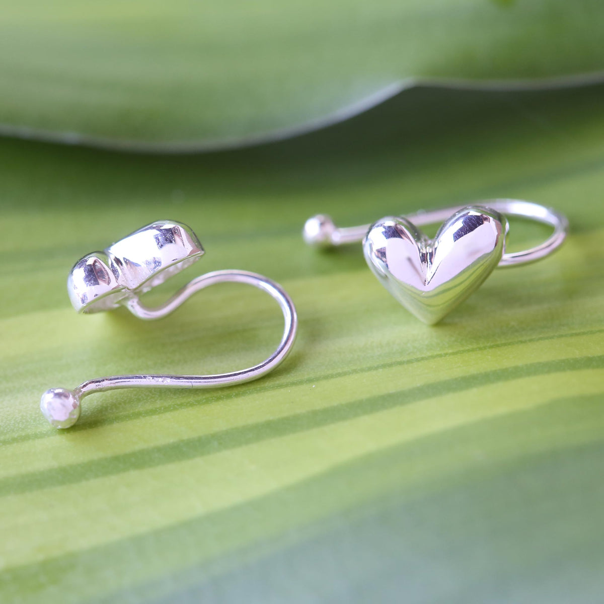 Demure Hearts - A Pair of Sterling Silver Heart Ear Cuffs
