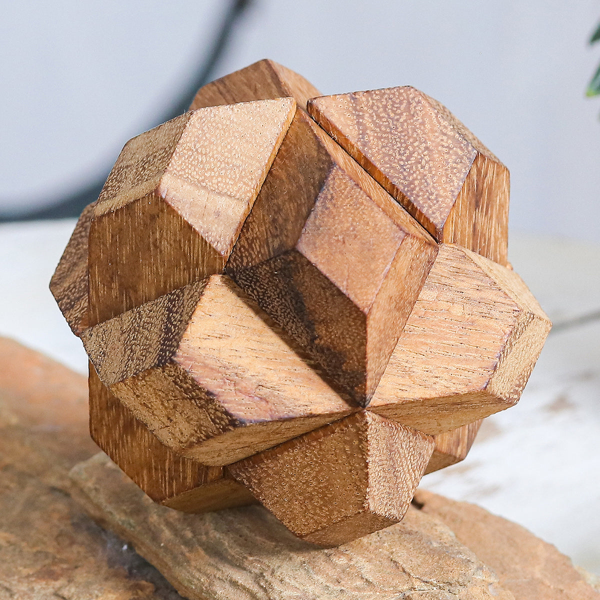 Handcrafted Wood Star-Shaped Puzzle from Thailand - Star Challenge
