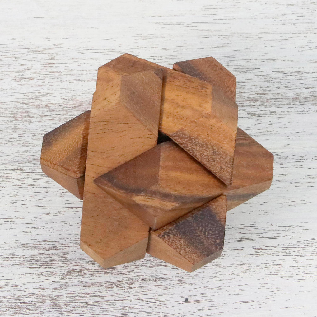 Handcrafted Wood Star-Shaped Puzzle from Thailand - Star Challenge