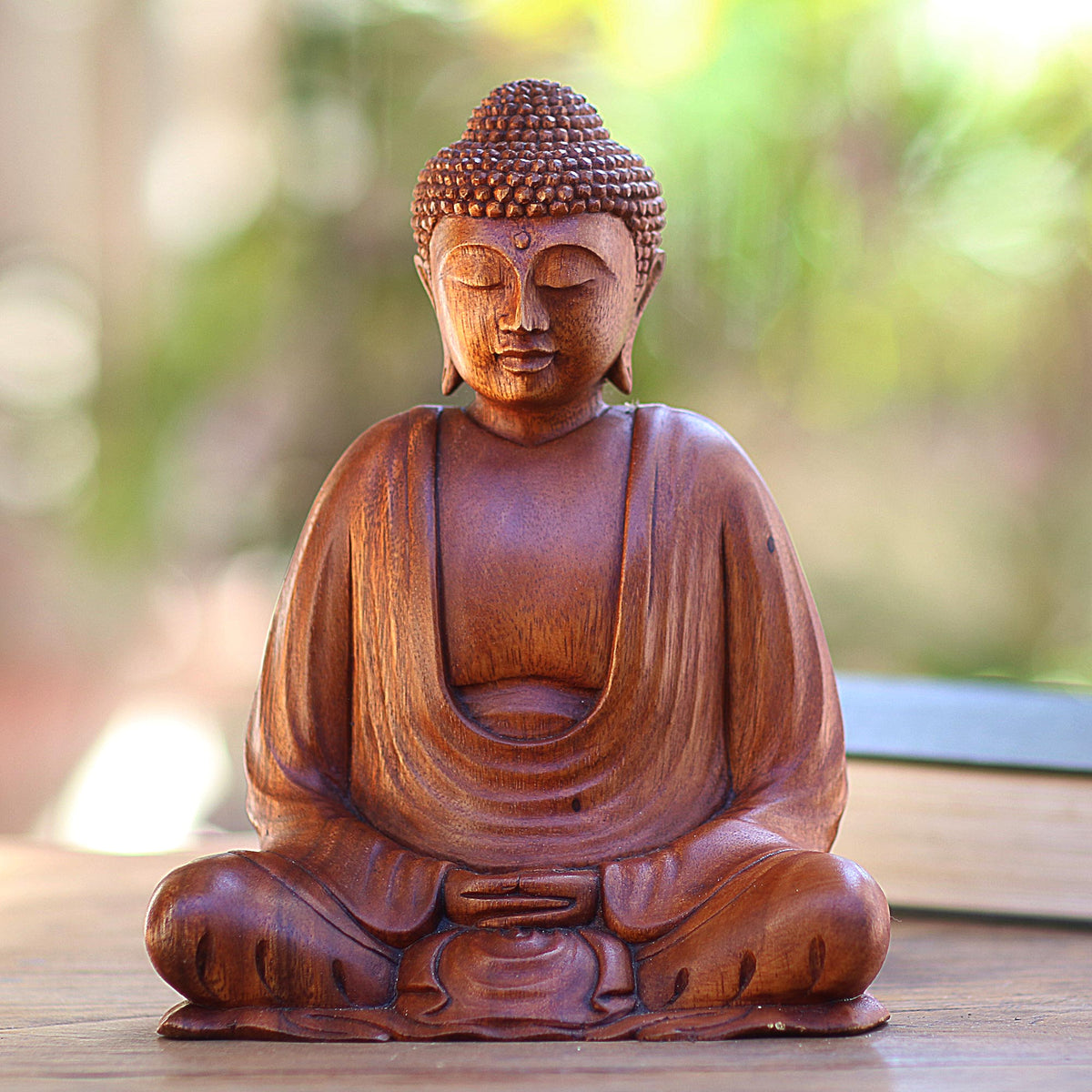 Serenity Buddha - Hand Crafted Balinese Suar Wood Buddha Meditation Statuette