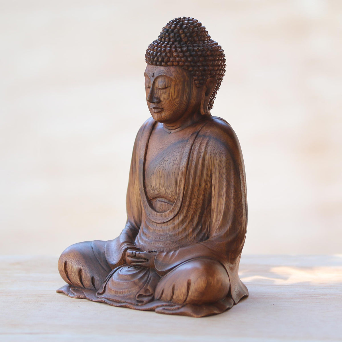 Serenity Buddha - Hand Crafted Balinese Suar Wood Buddha Meditation Statuette