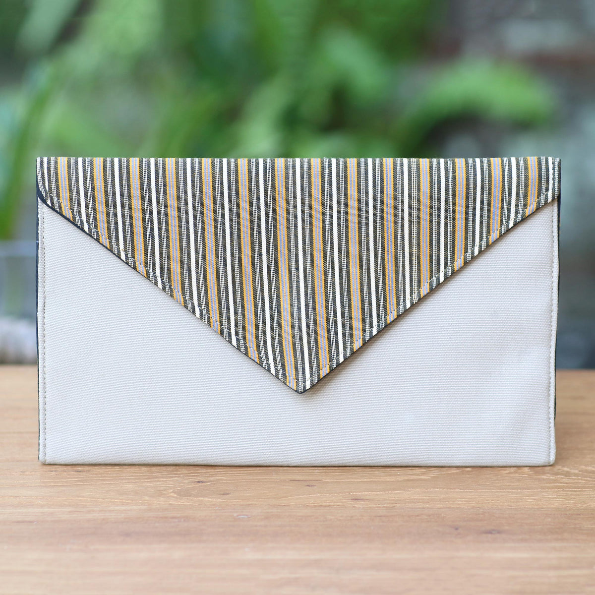 Khaki and Orange Cotton Wristlet Clutch with Interior Pocket - Lurik Amplop Khaki