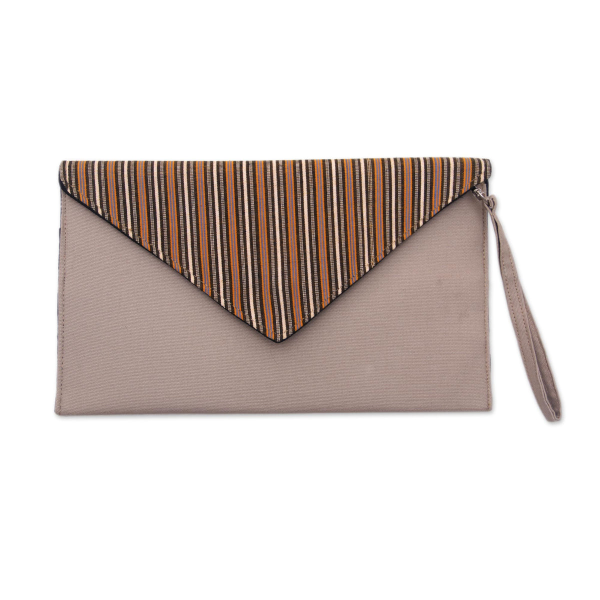 Khaki and Orange Cotton Wristlet Clutch with Interior Pocket - Lurik Amplop Khaki