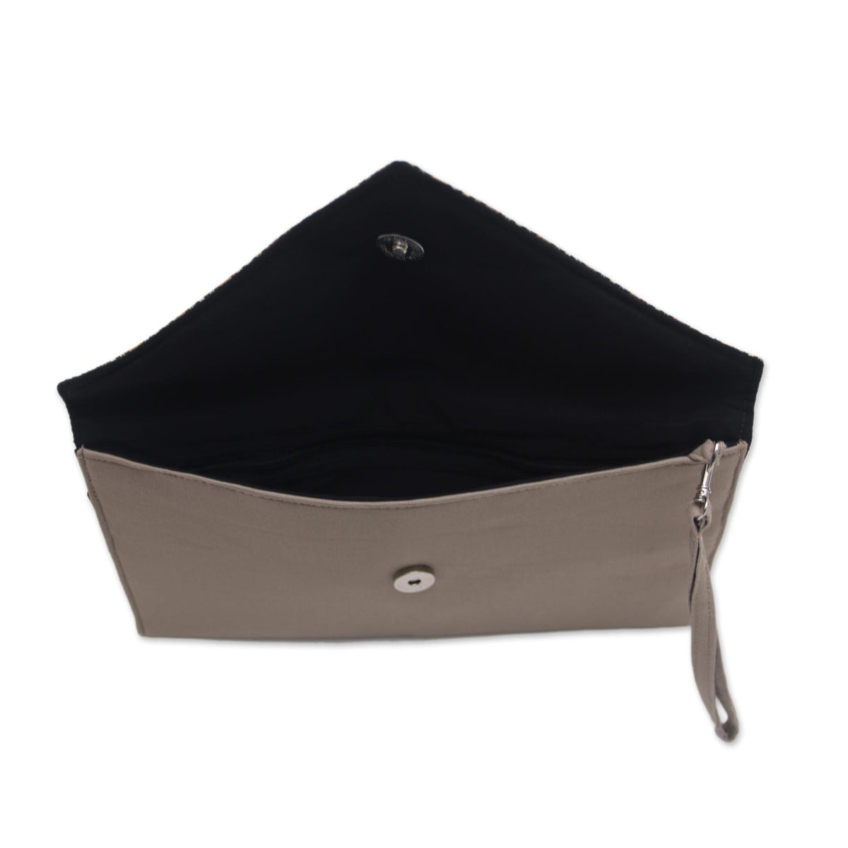 Khaki and Orange Cotton Wristlet Clutch with Interior Pocket - Lurik Amplop Khaki