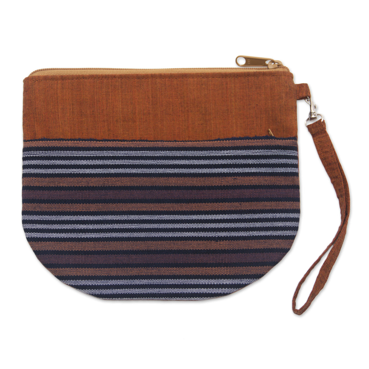 100% Cotton Striped Brown Clutch Exterior Pocket Wristlet - Lurik Sphere Brown