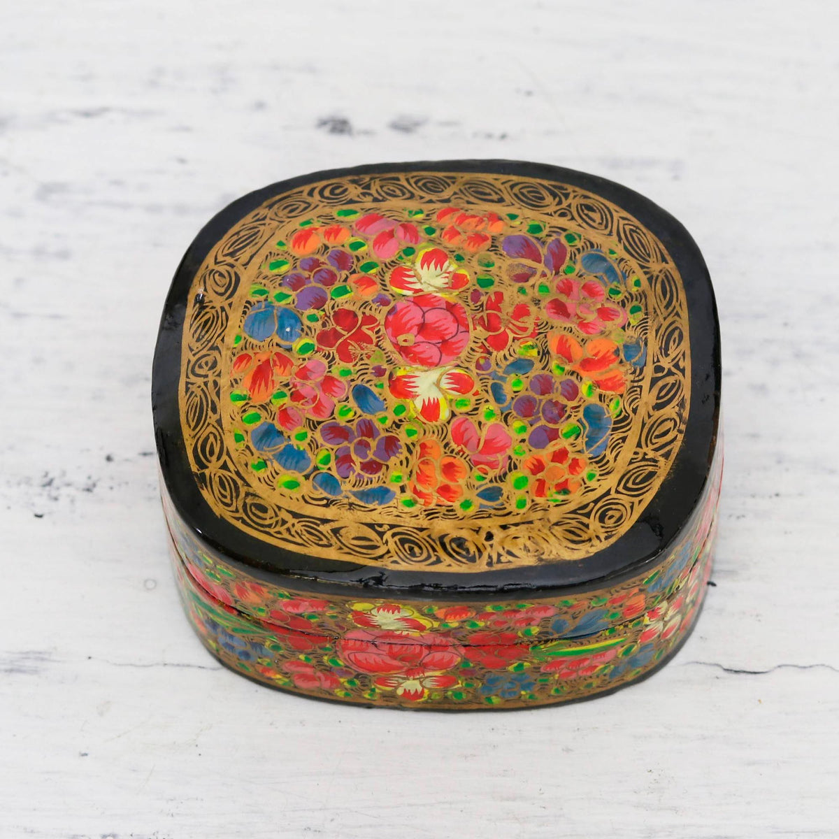 Cheerful Flare - a Hand-Painted Floral and Metallic Gold Decorative Box