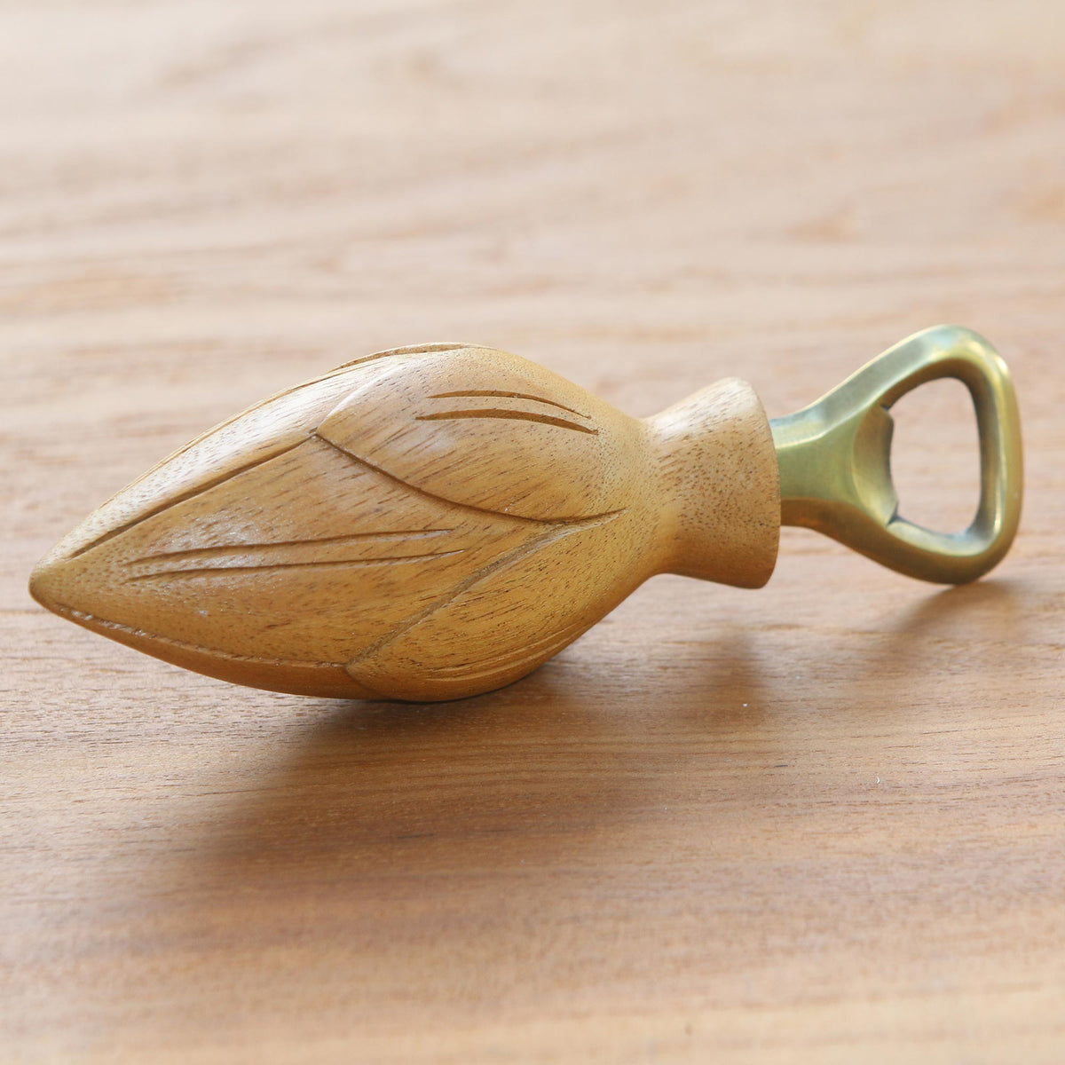 Handcrafted Wood Lotus Bottle Opener in Brown from Bali