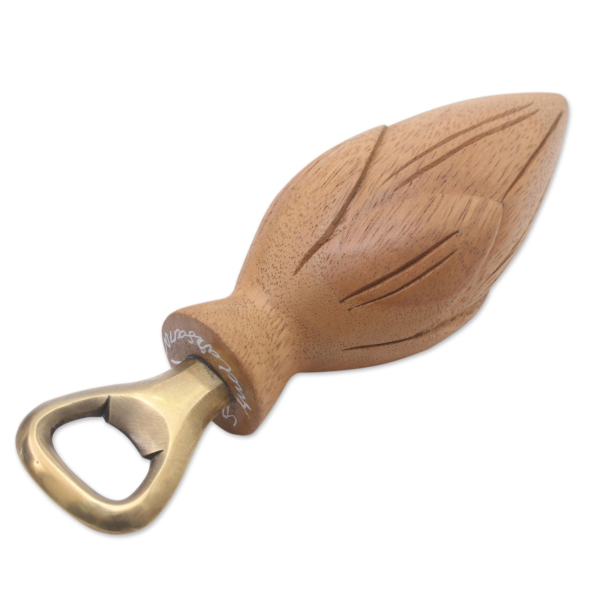 Handcrafted Wood Lotus Bottle Opener in Brown from Bali