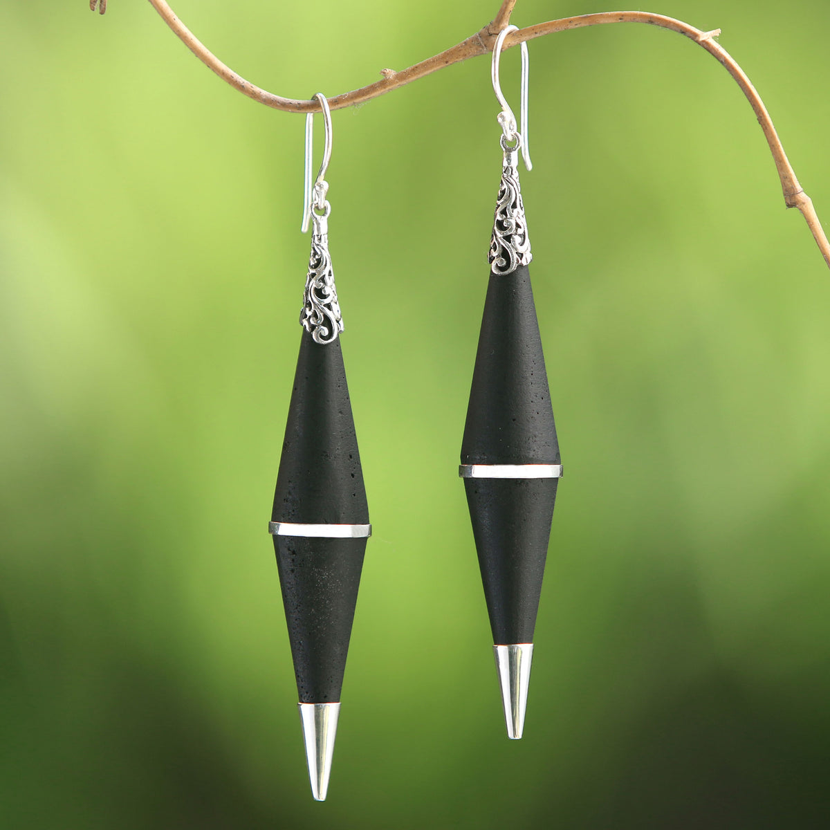 Dark Shards - Sterling Silver Lava Stone Dark Shard Dangle Earrings